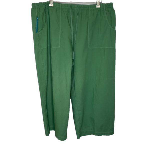 Women's XL Fresh Produce Green 100% Cotton Drawstring Cropped Wide Leg Pants NEW - Picture 1 of 4